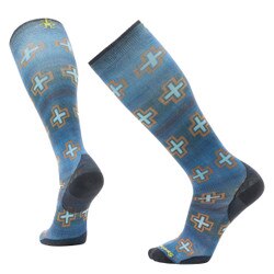 Smartwool Ski Zero Cushion Paths Crossed Print OTC Sock in Deep Navy